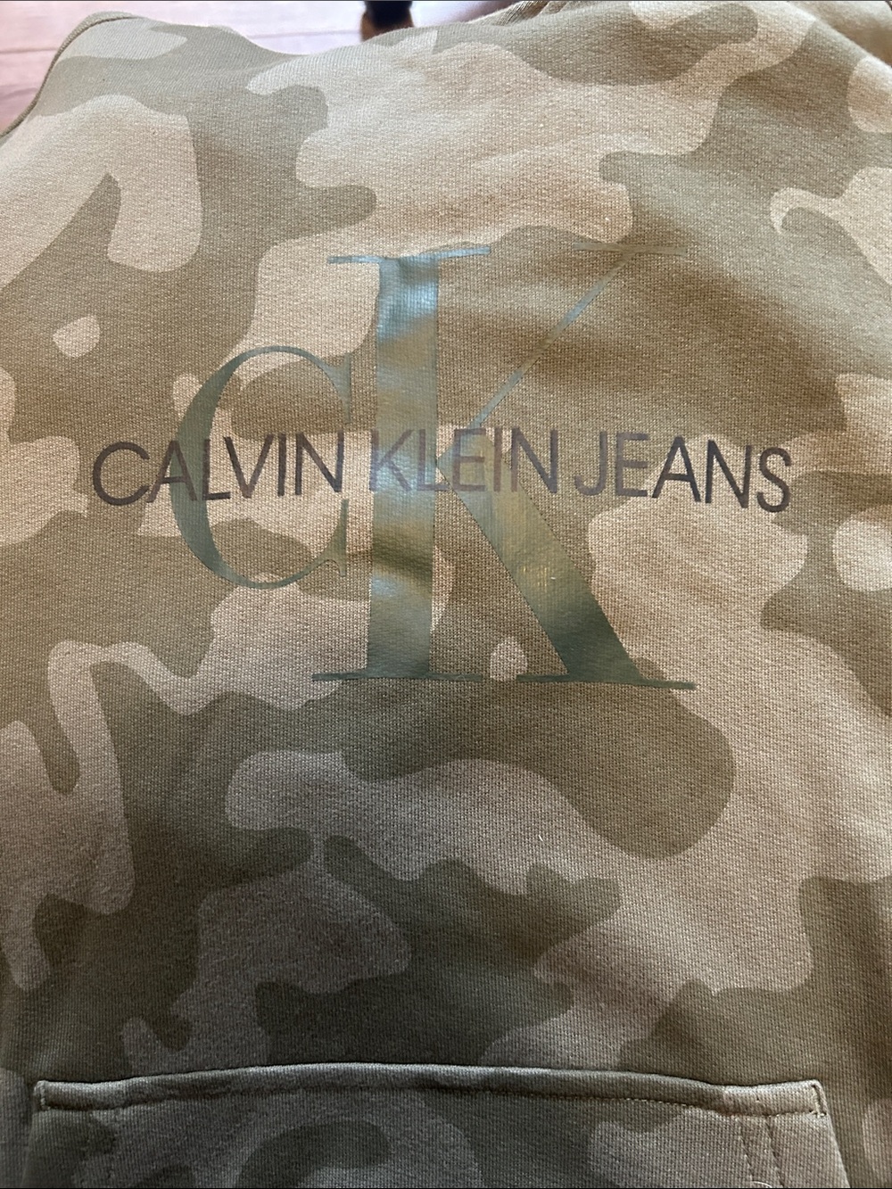 Calvin Klein Jeans Men’s Camo Logo Hoodie — Olive/Tan- New w/o tags